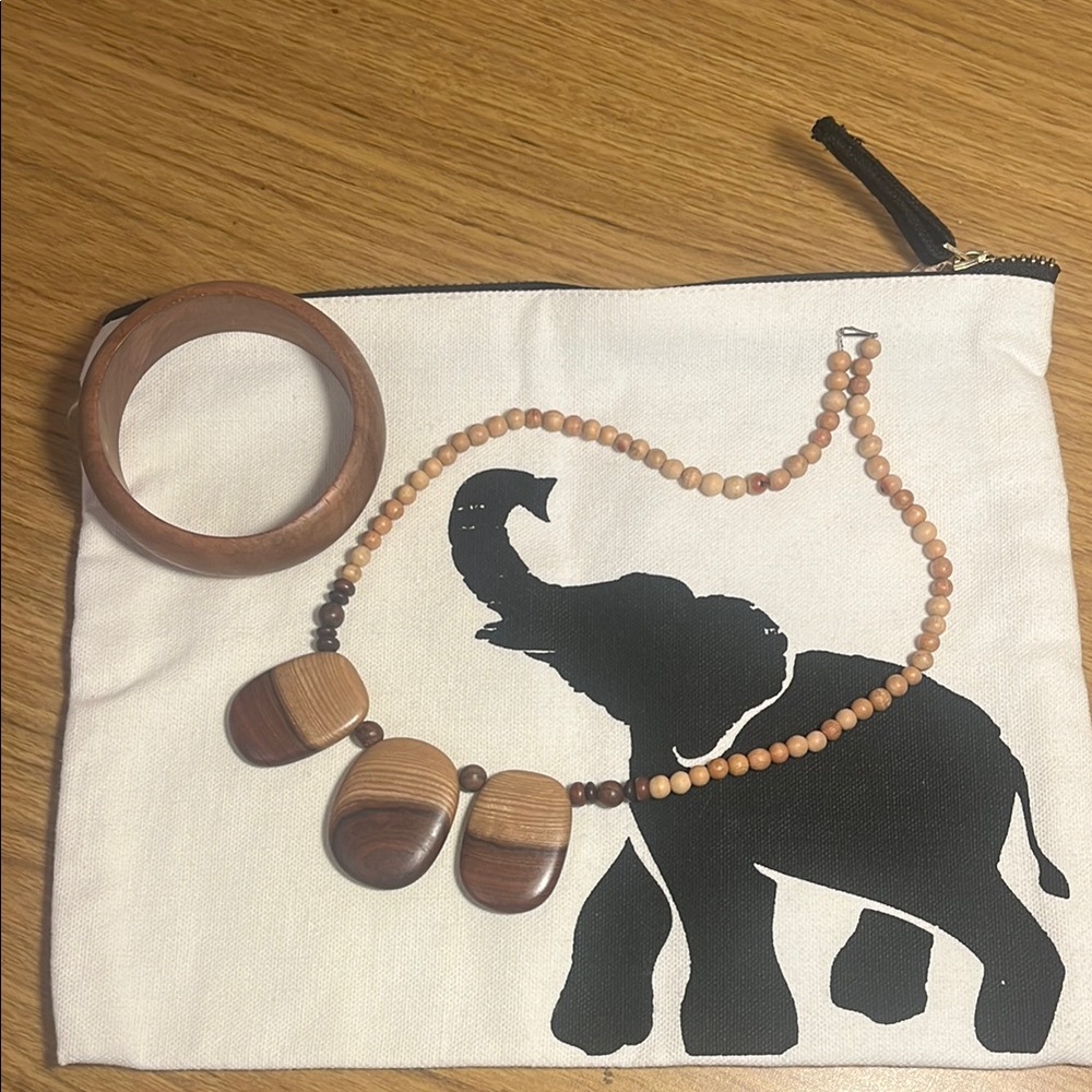 Wooden Beaded Necklace and Bracelet Set